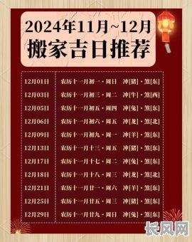 新搬家吉日阴历（搬家吉日阴历2024年11月最佳时间是什么）