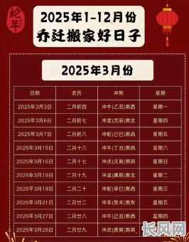 2025年3月黄道吉日_农历搬家开业结婚好日子大全_择日通书精选
